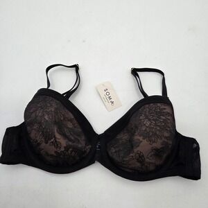 NEW Soma Lightest Lift Perfect Coverage Bra 36B Women Black Underwire